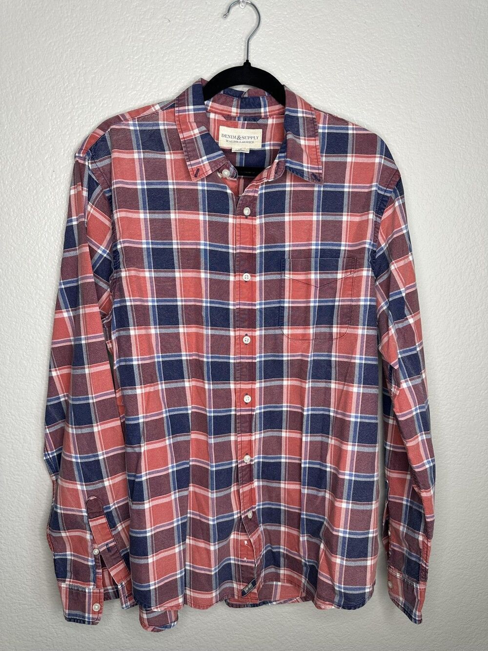 Denim & Supply Ralph Lauren Shirt Mens Large Red Blue Plaid Button Down Casual
